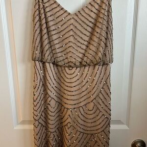 Adrianna Papell Beige Sequin Dress